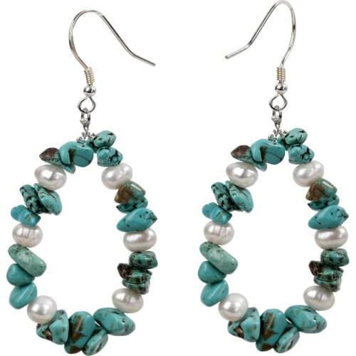 Yacq Turquoise Pearl 925 Sterling Silver Drop Dangle Earrings Handmade Custom Jewelry Valentines Gifts for Women Her Mom Girls