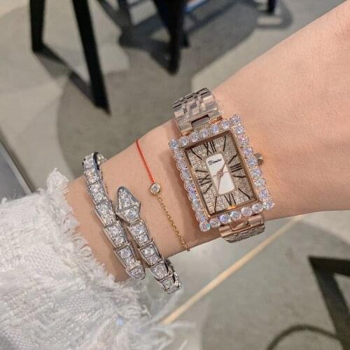 Full Steel Rose Gold Bracelet Jewelry Watches for Women Extravagant Zircon Crystal Watch Square Vintage Wrist watch Roman Clocks