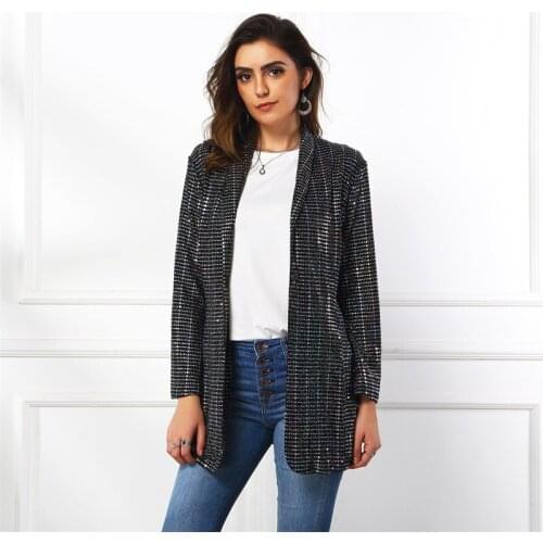 2021 European and American Autumn and Winter Sequined Small Suit Womens Jacket Fashion Long Sleeves