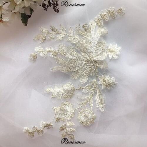 2Pcs Gold Thread mix Ivory Lace Applique Accessories Wedding Handmade DIY Headdress Clothing Wedding Shoes Clothes Material S330