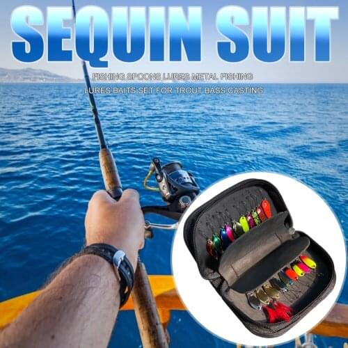 20pcs Fishing Lures Sequins Spoon Baits Set with EVA Foam Container Zipper Tackle Storage Bag Fishing Tackle Tools
