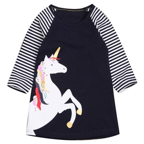 2017 Newborn Baby Girls Fashion Casual Long Sleeve O-Neck Cartoon Striped Straight Knee-Length Dress Outfit Autumn Clothes