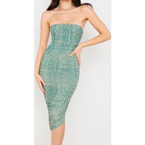 2021 summer new female fashion green mid length bandage dress women Elegant sleeveless bodycon dresses strapless for party