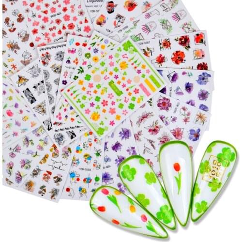 3D Leaves Decal Nail Stickers Tropical Summer Tattoo Watercolor Anime Nail Art Design Adhesive Decor Accessories
