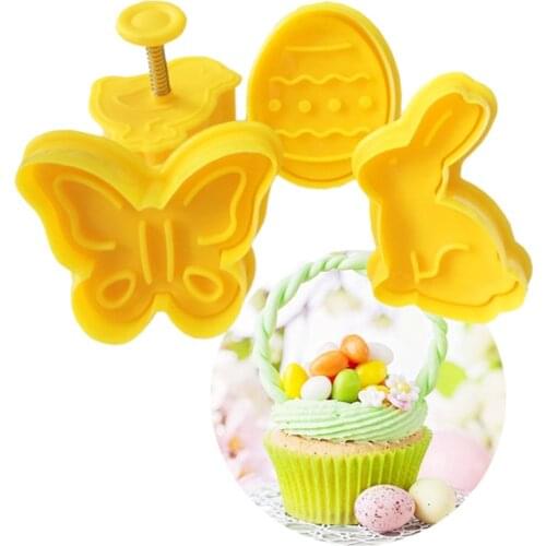 4Pcs/set Pastry Stencil Easter Bunny Rabbit Plastic Baking Mold Kitchen Biscuit Cookie Cutter Fondant Cake Decorating Tools Hot