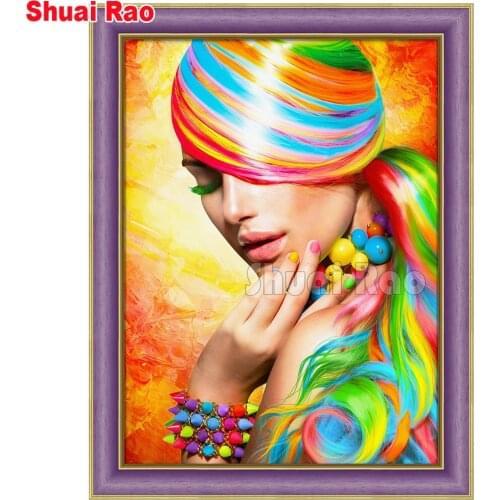 Fashion woman 5d diy diamond painting full square round 3d Diamond Embroidery mosaic diamond art color girl
