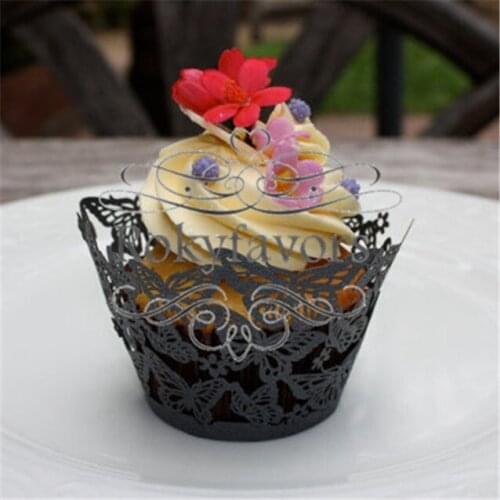 Free Shipping 100PCS Black Color Butterfly Cupcake Wrapper Sweet Cake Table Setting Gifts Birthday Cupcake Decor Favors Wrapper