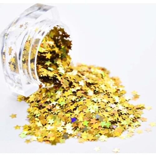 Glitter Stars 3mm 1 Bottle Holographic Golden Bling Metallic Sprinkles Star Sequin NAIL ART DECORATION Accessories ##PW-03