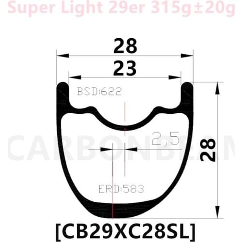 [CB29XC28A-SL] Only 315g Asymmetric 28mm Width 28mm Depth 29er Carbon wheel Mountain Bike XC Tubeless 29inch carbon mtb rims