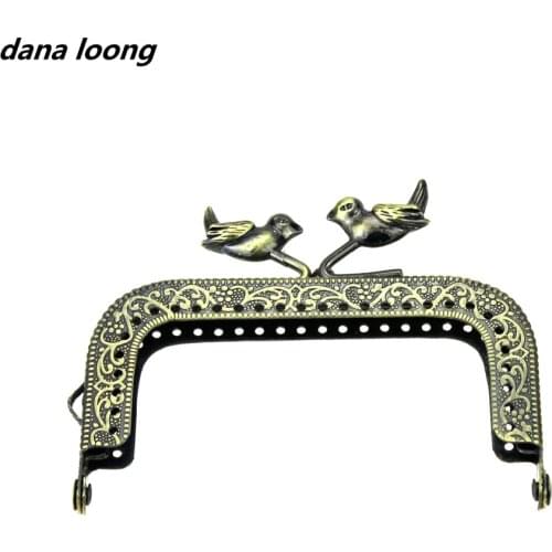 1 Piece 8.5 CM Square Bird Bead Antique Bronze Metal Purse Frame Kiss Clasp DIY Bag Accessory