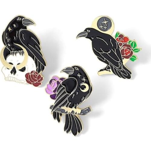 Punk Black Bird Crow Brooch Bag Clothes Backpack Lapel Enamel Pin Badges Cartoon Jewelry Gift For Friend Student Accessories
