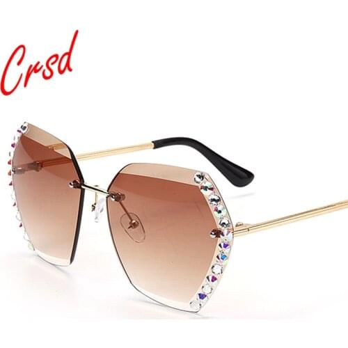 CRSD 2020 Fashion Oversized Rimless Sunglasses Women Luxury Brand Design Eyewear Ladies Vintage Diamond Square Sun glasses