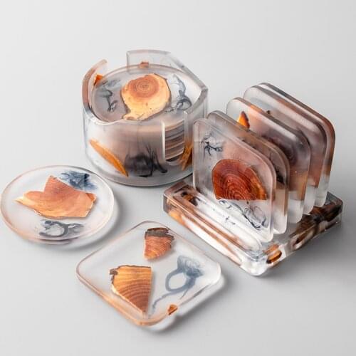 Resin Wood Cup Tray Kongfu Teacup tray Office Home Decoration Anti-slip Transparent Coffee Cup Plate Natural Design