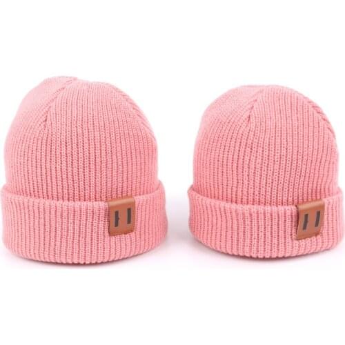 Q Baby Winter Cap with Leather Label Knit Hats Parent-child Woolen Hat for Kids Multicolors Korean Style Baby Adult Keep Warm