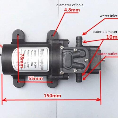 Diaphragm Pump DC 24V 60W DC motor 5L/Min 0.8Mpa Household Self-Priming High Pressure Water Pumps Booster Circulating Pump