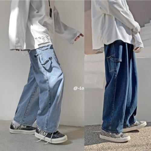 Korean Wide-leg Jeans Mens Fashion Casual Retro Blue Jeans Men Streetwear Loose Hip-hop Straight Denim Trousers Mens M-2XL