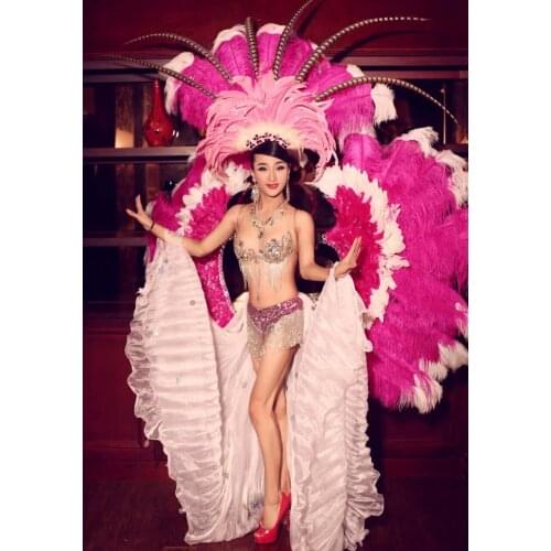 Carnival feather headwear for girls party dancing performance female clothes bow hair headdress dance feather headpiece costume