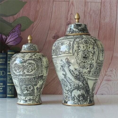 Golden Stroke Ceramic Vases Retro Decorative TV Cabinet Desktop Flower Vase Ancient Greece Painted Hotel Dried Flowers Organizer