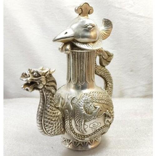 China White copper dragon phoenix teapot crafts statue