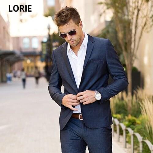 LORIE Dark Blue 2 Piece Slim Men Business Suit Tailor Made Groom Wedding Tuxedo Prom Party Wedding Business Men Suits Customize