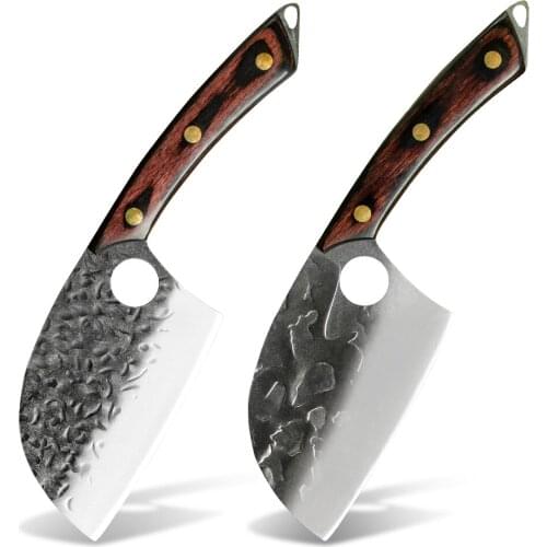 Mini Cleaver Knife 4.5" Small Kitchen Knife 3Cr13 Stainless Steel with Color Wooden Handle Hammer Blade Easy Carry Camping Tool