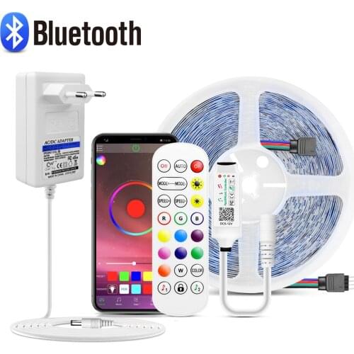 Bluetooth App RGB Neon LED Strip/Lights/Lamp For Wall Room Kitchen DC12V 5050 EU US Plug Power Supply Switch Backlight light