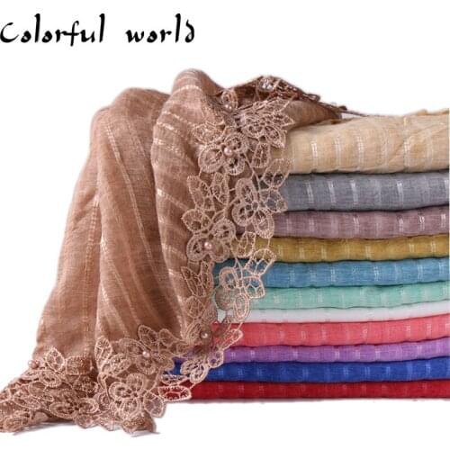 New cotton lace headscarf malaysia nail pearl headscarf scarf hijab wrap printe solid color shawls headband muslim scarves scarf