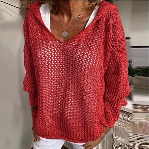 Solid Women Cardigans Long Sleeve Loose Knittwear Hooded Casual Sweater Hollow Out Female Thin Knitted Coat Women Pullovers 4