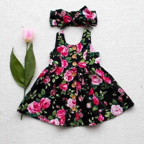Girls Dress Baby Girl Clothes Button Floral Dress Wedding Pageant Formal Dresses Sundress Clothing