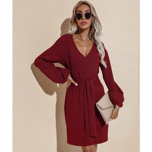 2021New Women Dress Casual Elegant Knitted Mini Dress Autumn Winter Ladies Sexy Sweater Dress Long Sleeve Vintage Korean Dresses
