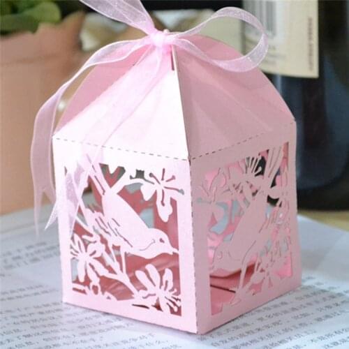 Gifts and crafts laser cut love bird wedding chocolate packaging box custom name and dates