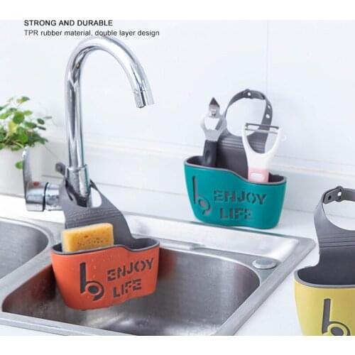 Hanging Pocket Snap Sink Faucet Rack Kitchen Bathroom Sponges Draining Racks Multi-purpose Container Kitchen Accessory Storage