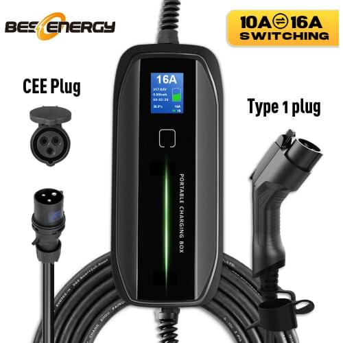 Type 1 Portable EV Charging Box Cable Switchable 10/16A CEE Plug Electric Vehicle Car Charger SAE J1772 EVSE 2.2/3.6KW 6.5m