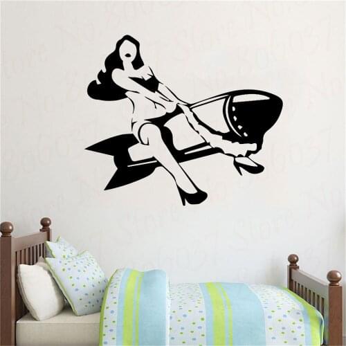Sexy Woman with Rocket Design Wall Sticker for Living Room Bedroom Vinyl Self Adhesive Home Decor Art Wallpaper WL1603