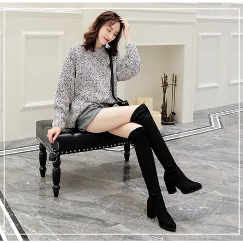 Sexy Slim Fit Elastic Flock Over The Knee Boots Women shoes 2021 Autumn Winter ladies high heel overknee Long Thigh High botas