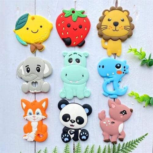 1PCS Baby Teether BPA Food Grade Teething Teether Toy Animal Shape Baby Fawn Elephant Teether Silicone Beads DIY Chain Gift