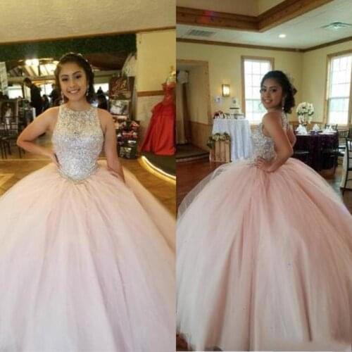 ANGELSBRIDEP High-Neck Ball Gown Quinceanera Dresses Vestidos De 15 Anos Sparkly Beading Crysal Tulle Birthday Party Gowns HOT