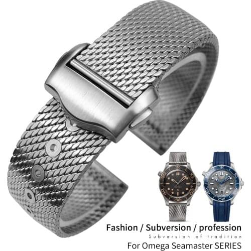 20mm High Quality Titanium Steel Braided Watchband Replacement for Omega 007 Seamaster James Bond Watch Strap Deployment Buckle