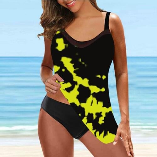 Sexy Swimsuits Woman 2021 Womens Swimwear Tankini Large Bikini Digital Print Suspender Beach Split Bathing Suit Plus Size S-5XL
