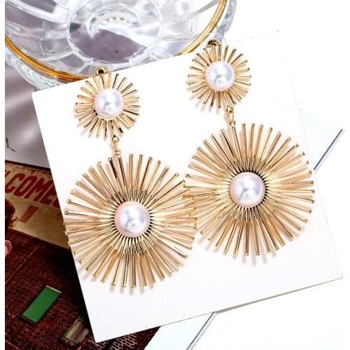 Boho Drop Earrings for Women 2021 New Vintage Gold Silver Sunflower Leaf Pearl Earring Fashion Jewerly Brincos Accessories