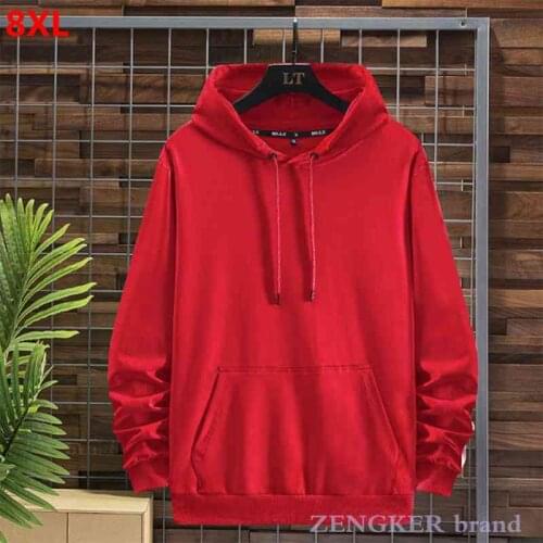 Spring new wine red sweatshirt mens couple clothes solid color hooded sweater 8XL 7XL hoodies men oversized