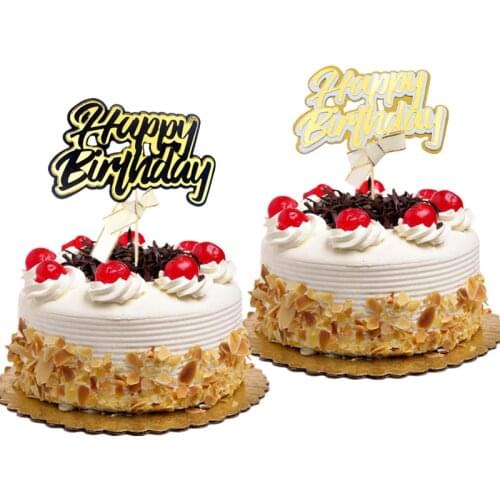 Cake Topper Flags Kids Happy Birthday Gillter Cake Toppers Gold Black Wedding Baby Shower Party Cake Baking DIY Christmas Decor
