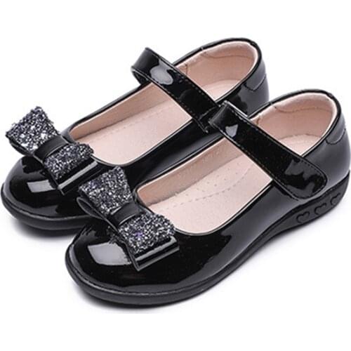 12 13 14 15 Years old School Black Patent Leather Shoes For Big Kids Girls Bowknot Dots Princess Dance Dress Shoes New 2020