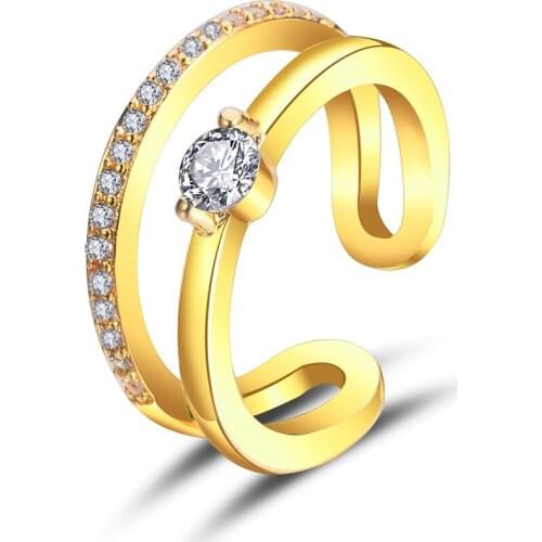 High Quality Gold Color Zircon Bridal Sets Rings for Women Crystal Adjustable Open Finger Rings Party Accessories Jewelry