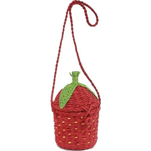 Autumn new womens Straw bag Pastoral Woven shoulder messenger bag travel strawberry grass weaving Messenger bag