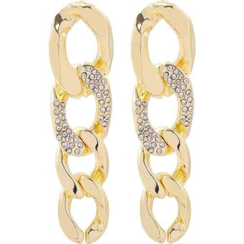 New Boho Long Link Chain Gold Metal Statement Drop Earrings for Women Trendy Ctystal CZ Dangle Earrings Vintage Jewelry Brincos
