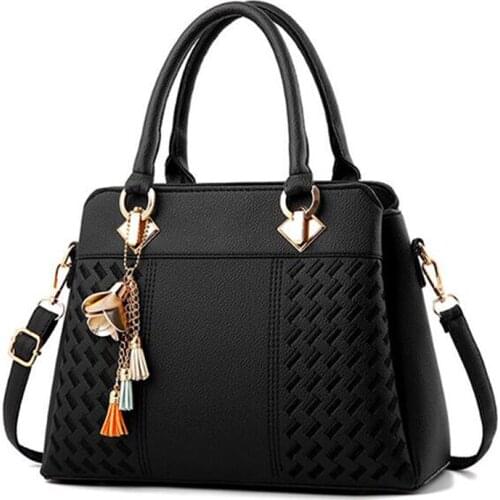 Women Tassel PU Leather Totes Bag Embroidery Crossbody Bags Shoulder Bag Lady Simple Style Bags