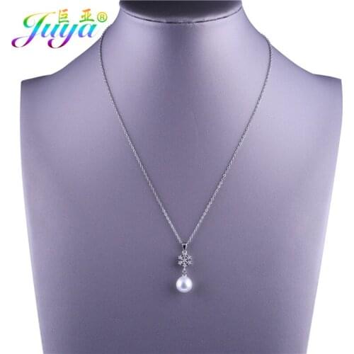 Handmade Women Fashion Pearls Necklace Micro Pave Zircon Snowflake With Pearl Charm Pendant Necklaces