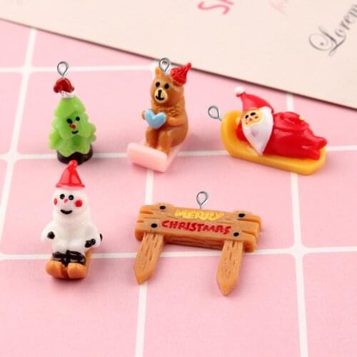 10pcs Merry Christmas tree charms series resin accessories DIY micro landscape key buckle creative pendant factory direct sales