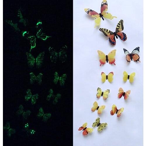 12pc luminous butterfly wall stickers living room childrens bedroom wedding party decoration wallpaper 3D refrigerator stickers